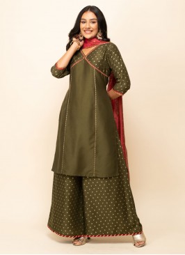 Handwork Silk Blend Designer Salwar Suit in Green