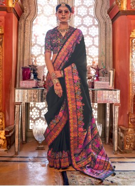 Heavenly Silk Print Black Designer Saree