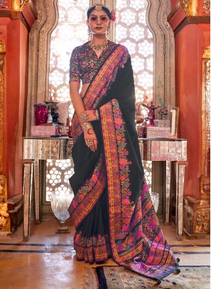 Heavenly Silk Print Black Designer Saree