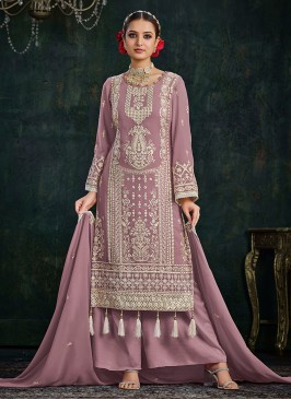 Honourable Faux Georgette Lavender Embroidered Trendy Salwar Kameez