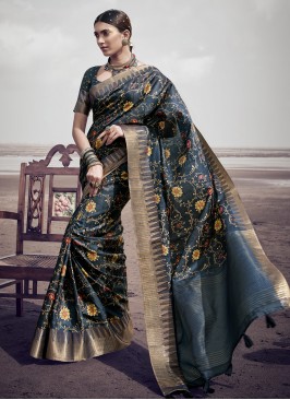 Honourable Grey Silk Contemporary Style Saree