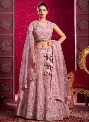 Honourable Pink Net Readymade Lehenga Choli