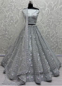 Honourable Zircon Net Grey Trendy Lehenga Choli