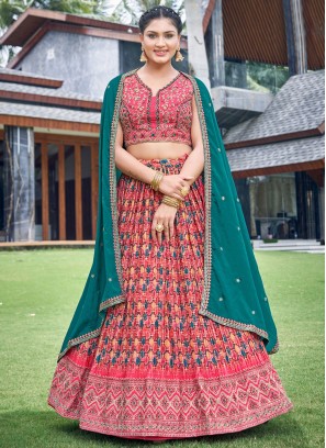 Hot Pink Chinon Ceremonial Readymade Lehenga Choli