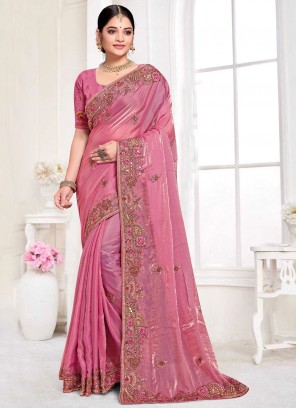 Hot Pink Color Traditional Designer Saree