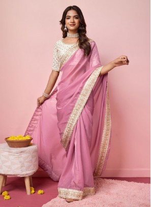 Hot Pink Festival Organza Trendy Saree