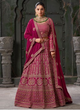 Hot Pink Sangeet Georgette Readymade Lehenga Choli