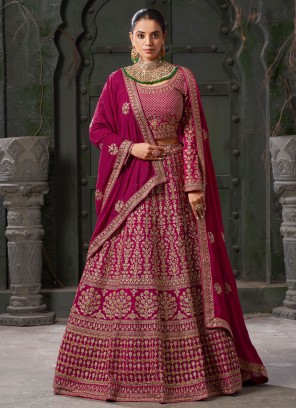 Hot Pink Sangeet Georgette Readymade Lehenga Choli