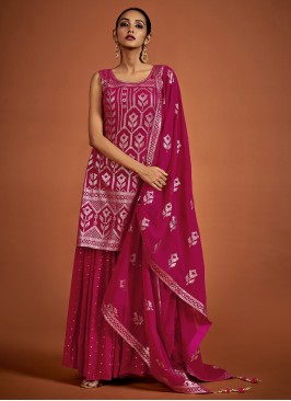 Hot Pink Sequins Georgette Trendy Salwar Kameez