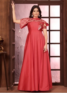 Hot Pink Silk Readymade Gown