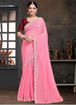 Hot Pink Silk Reception Trendy Saree