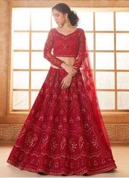 Hypnotic Floral Patterns Red Net Lehenga Choli