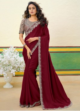 Hypnotic Maroon and Rani Zari Contemporary Saree