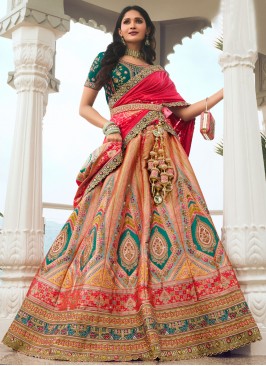 Hypnotic Peach Sequins Silk Trendy Lehenga Choli