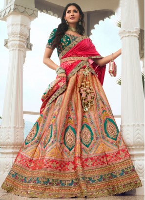 Hypnotic Peach Sequins Silk Trendy Lehenga Choli