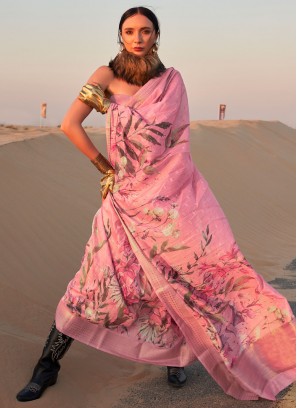 Hypnotic Pink Woven Linen Contemporary Saree