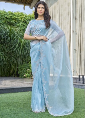 Hypnotizing Aqua Blue Classic Saree