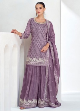 Hypnotizing Chinon Embroidered Lavender Trendy Salwar Kameez