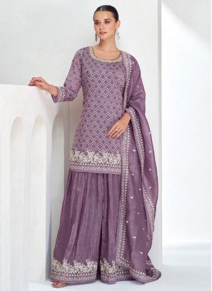 Hypnotizing Chinon Embroidered Lavender Trendy Salwar Kameez