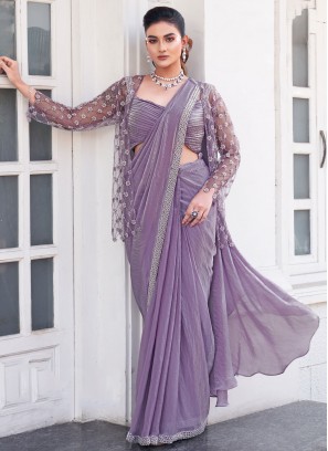 Hypnotizing Lavender Border Satin Silk Contemporary Saree