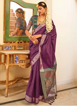 Hypnotizing Purple Linen Contemporary Saree