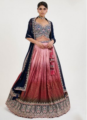 Ideal Crimson and Pink Jacquard Readymade Lehenga Choli