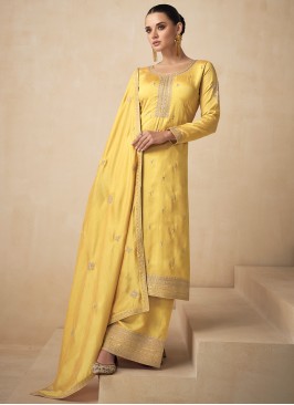 Ideal Embroidered Yellow Silk Trendy Salwar Kameez