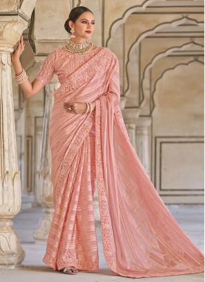 Ideal Fancy Fabric Embroidered Pink Classic Saree