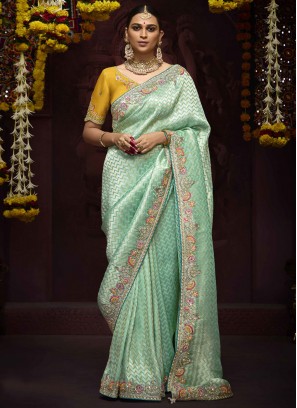 Ideal Kanjivaram Silk Aqua Blue Weaving Classic Saree