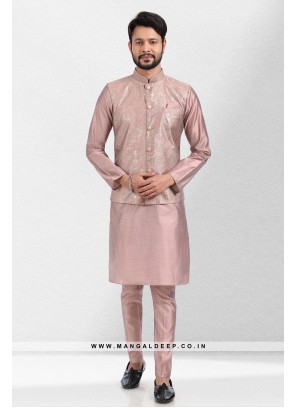 Imbue Onion Digital Printed Art Silk Wedding Wear Nehru Jacket set