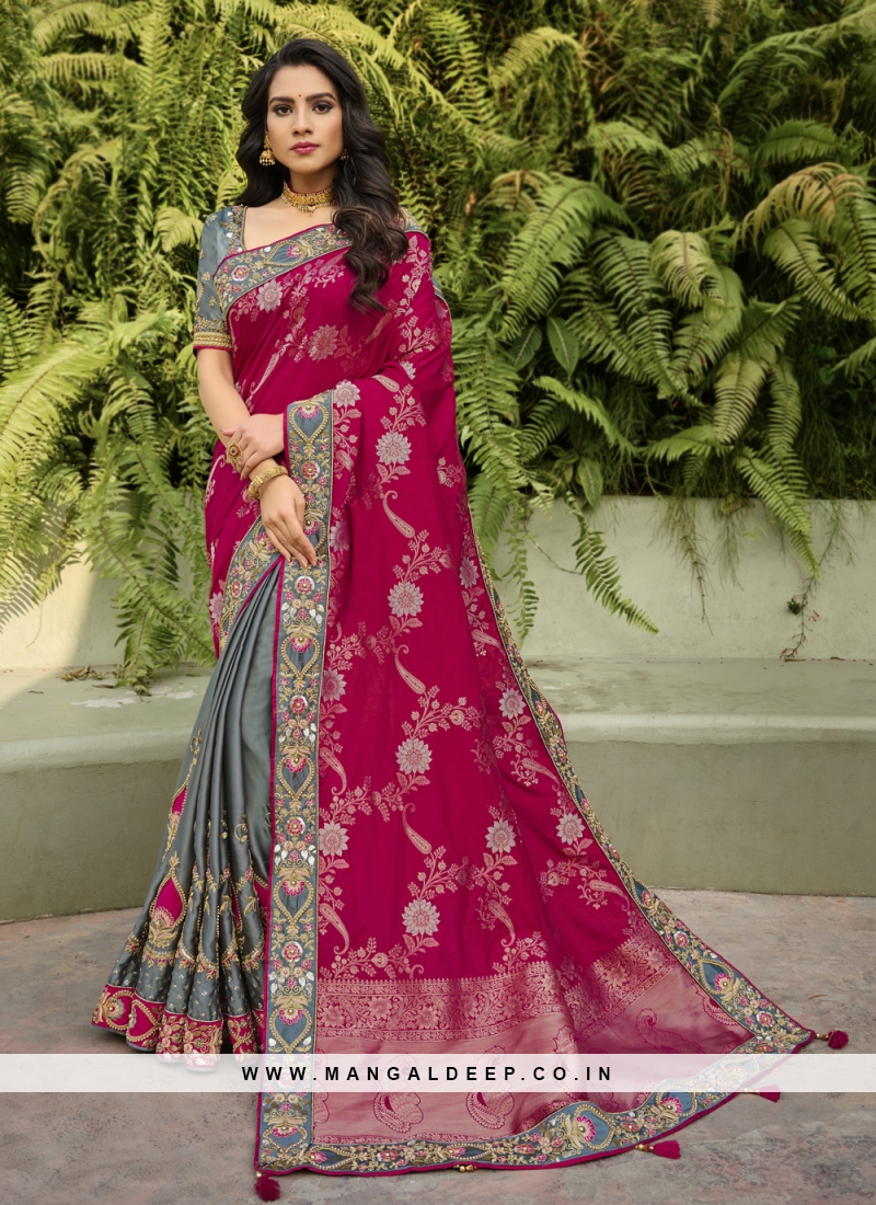 Buy Kesar fashion women fancy half and half saree(KR_trump_purple) at  Amazon.in