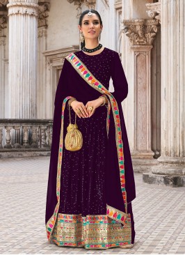 Immaculate Georgette Embroidered Purple Anarkali S