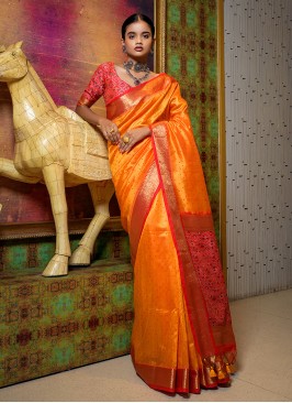 Immaculate Weaving Orange Saree