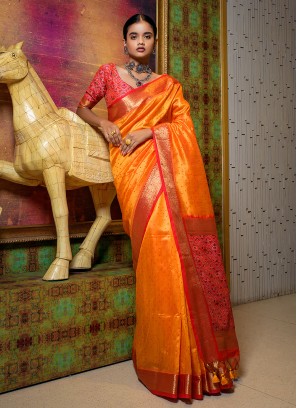 Immaculate Weaving Orange Saree