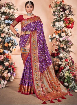 Impeccable Art Silk Purple Woven Classic Saree