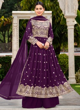 Imperial Embroidered Faux Georgette Purple Readyma