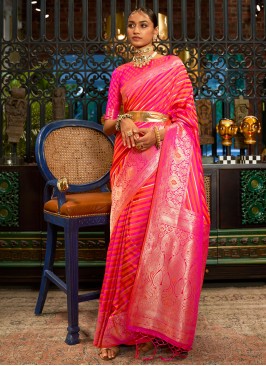 Imperial Peach Weaving Traditional Saree