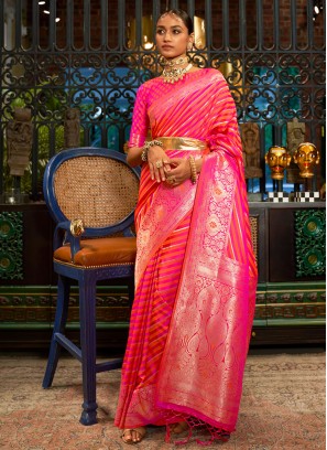 Imperial Peach Weaving Traditional Saree