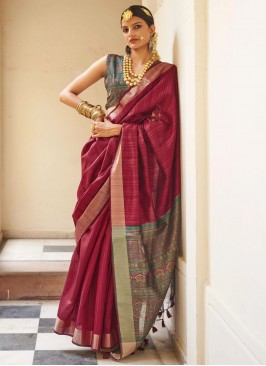 Imperial Red Woven Classic Saree