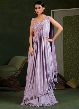 Imported Embroidered Lavender Contemporary Saree
