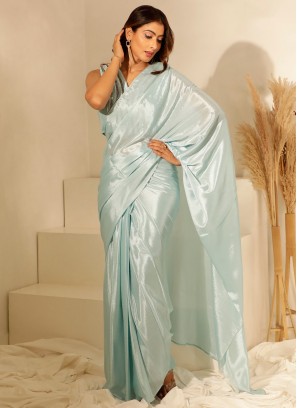 Imported Plain Classic Saree in Aqua Blue