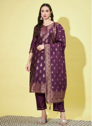 Impressive Jacquard Work Purple Trendy Salwar Suit 