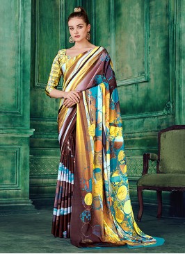 Impressive Pure Crepe Abstract Print Trendy Saree