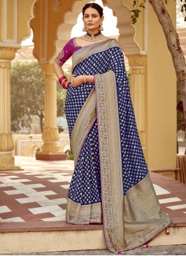 Impressive pure-dola Navy Blue Trendy Saree