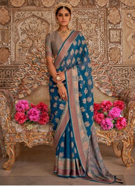 Incredible Morpeach  Border Georgette Contemporary Saree