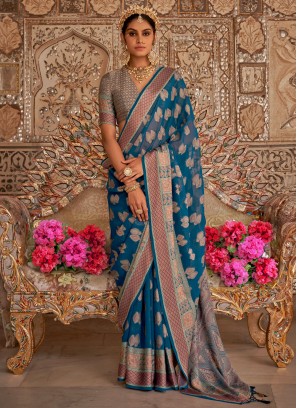 Incredible Morpeach  Border Georgette Contemporary Saree