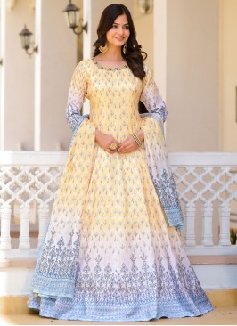 Incredible Yellow Embroidered Readymade Gown