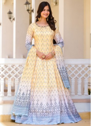 Incredible Yellow Embroidered Readymade Gown