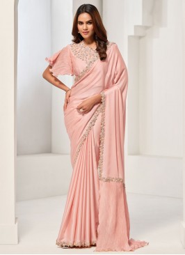 Innovative Peach Sequins Satin Silk Classic Saree