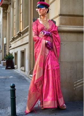 Innovative Pink Weaving Contemporary Saree